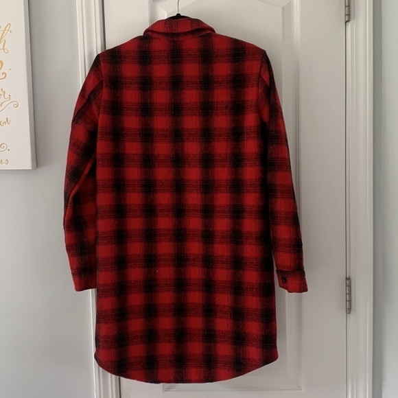 Forever 21‎ Buffalo Plaid Red/black long sleeve Flannel Tunic shirt jacket S - Picture 7 of 10